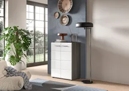 xonox.home Kommode, Weiß Hochglanz Rauchsilber Melamin Modern 60x85x37 cm – Produktbild 1 von 1