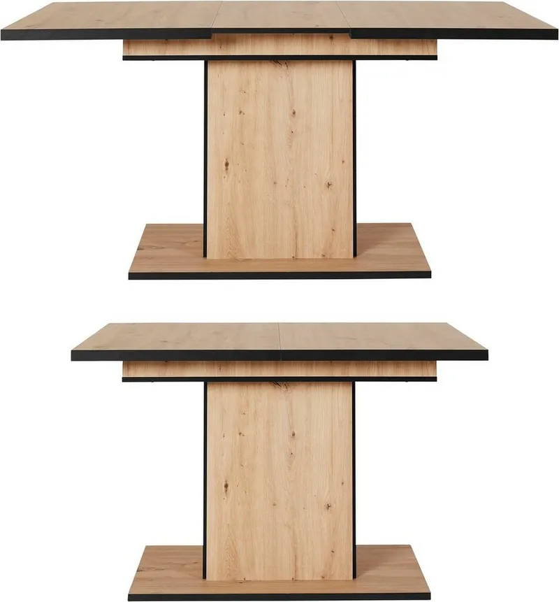 HELA Esstisch Ariana, Tisch, Küchentisch, Auszugstisch, durch innenliegende Einlegeplatten ausziehbar 120-160 cm, Beige|schwarz, – Produktbild 3 von 5