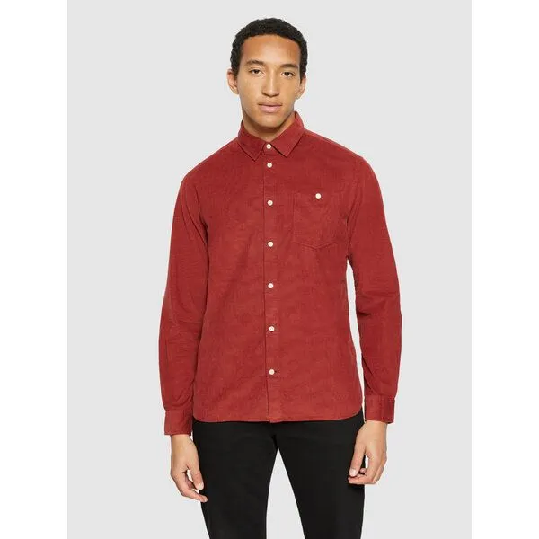 KnowledgeCotton Apparel KnowledgeCotton Apparel Cord Hemd - Baby cord custom fit shirt - aus Bio-Baumwolle, Rot (fired brick), – Produktbild 1 von 4