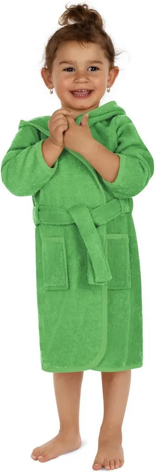normani Kinderbademantel Kinder Bademantel aus Bio-Baumwolle Ljubljana, Bio-Baumwolle, Kapuze, Bindegürtel, Kinderbademantel aus weichem Material, Grün, – Produktbild 3 von 5