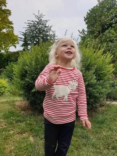 Pat und Patty Pat und Patty Gestreiftes Kinder Langarmshirt aus Bio-Baumwolle „Ziege“ rot/weiss ,ZIG-8 – Produktbild 3 von 4