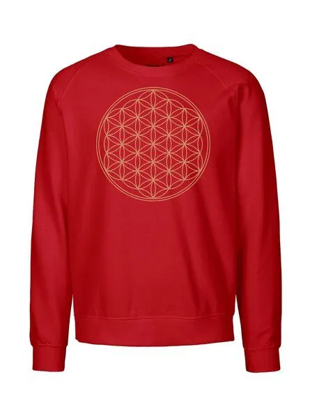 Peaces.bio - handbedruckte Biomode Peaces.bio - handbedruckte Biomode Bio Herren Sweatshirt Die Blume des Lebens, Rot, – Produktbild 1 von 2