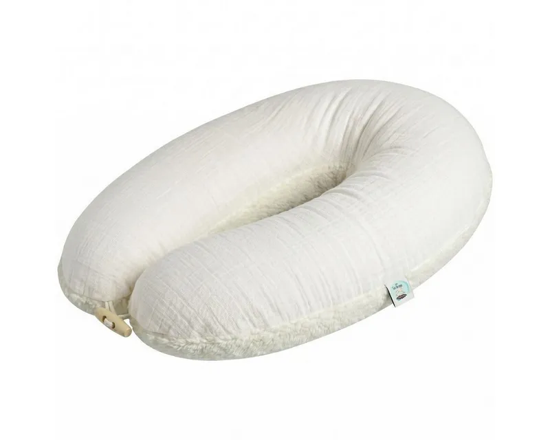 SEI Design Stillkissen Musselin GOTS & Teddyplüsch, Faserbällchen, IGR, Natur, 190x35, Schwangerschaftskissen mit Bezug, 1-tlg., Schwangerschaftskissen mit Bezug, Bezug Musselin Baumwolle, Beige, – Produktbild 2 von 5
