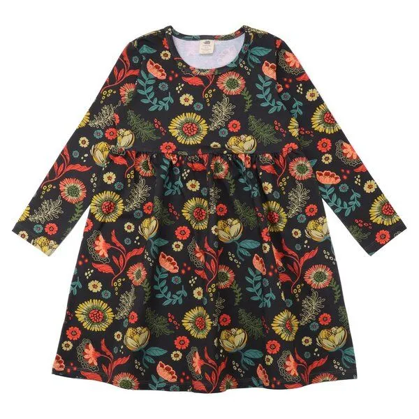 Walkiddy Baby Kleid Langarm – Anthrazit mit buntem Blumenmuster, weich & bequem | von Walkiddy – Produktbild 1 von 2