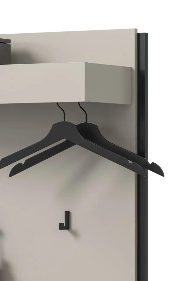 Inn.Furn Garderobenpaneel Nevia (Wandgarderobe in Kaschmir / Sand mit Schwarz, 75 x 106 cm), mit 5 Kleiderhaken und Kleiderstange, Beige, – Produktbild 5 von 5