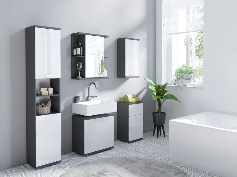 byLIVING Hochschrank Nebraska Breite 50 cm, Badezimmerschrank mit Metallgriffen, viel Stauraum, Grau, – Produktbild 1 von 5
