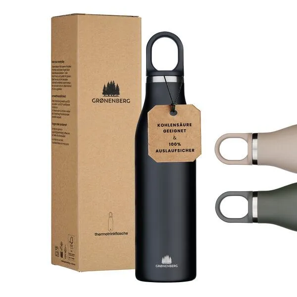 GROENENBERG GROENENBERG Trinkflasche Edelstahl | Thermosflasche 500 o. 750 ml aus recyceltem Edelstahl, Black, – Produktbild 1 von 4