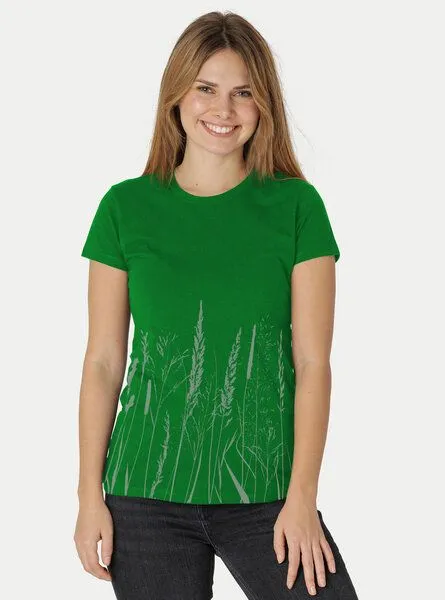 Peaces.bio - handbedruckte Biomode Peaces.bio - handbedruckte Biomode Damen Fit T-Shirt Gräservielfalt, Grün, – Produktbild 2 von 2