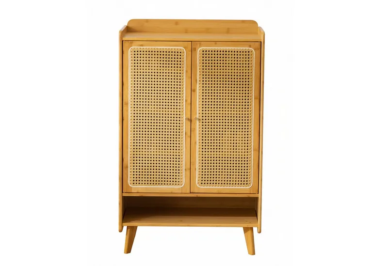 Estiliza Schuhschrank aus Holz mit Rattantüren, 5 Ebenen Bambus Regal (1-St), Beige, – Produktbild 1 von 5