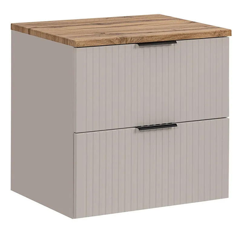 Lomadox Waschtisch ADELAIDE-56-CASHMERE, Waschtischschrank, kaschmir und Eiche mit gerillter Front, 60cm breit, Beige|weiß, – Produktbild 1 von 5
