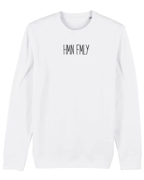 Human Family Human Family Bio Unisex Rundhals-Sweatshirt - "HMN FMLY", Weiss, – Produktbild 1 von 4