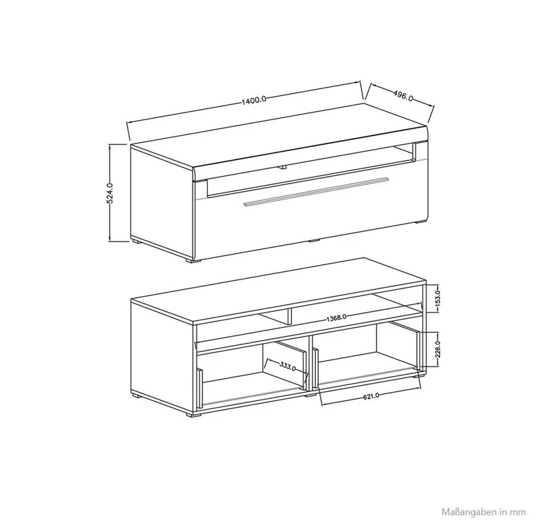 Lomadox Lowboard TURDA-83, TV Eiche Grandson Nb. modern mit Schubkasten, B/H/T: ca. 140/52/50 cm, Braun, – Produktbild 5 von 5