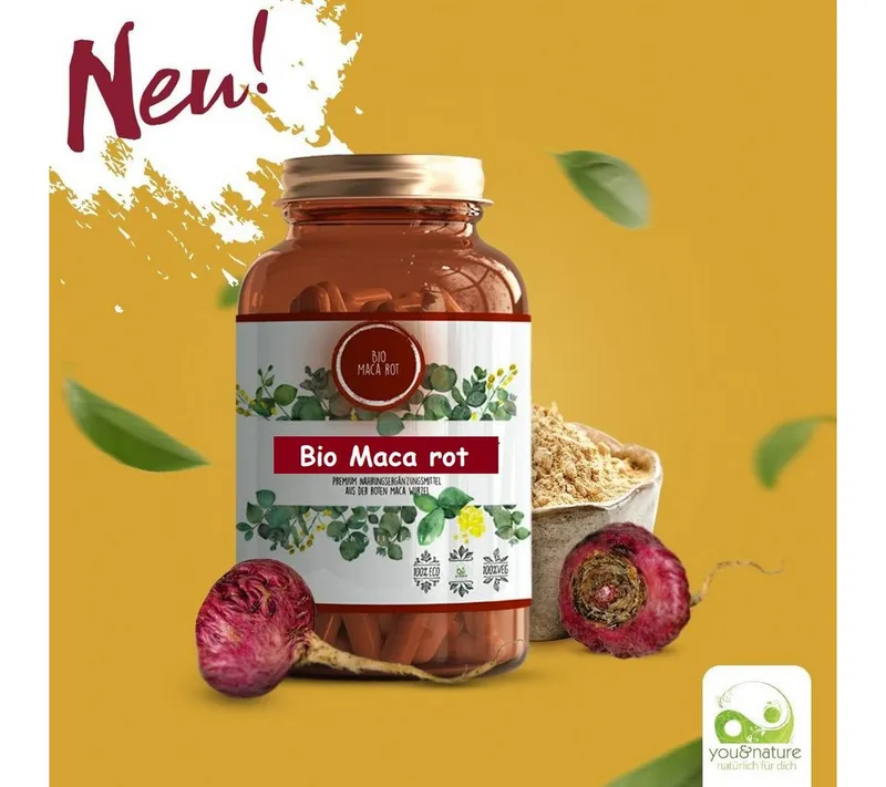 You&Nature Bio MACA rot 500 mg 300 Tabletten 100% Rotes Maca-Wurzelpulver Tabletten, 300 St., 150 g, Maca rot – Produktbild 1 von 3