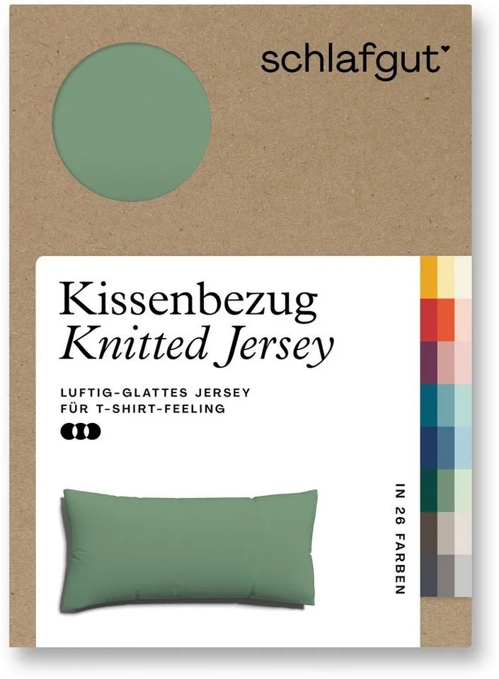 Schlafgut Schlafgut Kissenbezug Premium Kissenbezug Knitted Jersey (1 St), (1 Stück), Ton-in-Ton Reißverschluss, Bio-Baumwolle mit Elasthan, Uni, OEKO Tex, Grün, – Produktbild 4 von 5