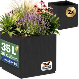 Casaria® Blumentopf Ethica 2er-Set Anthrazit Kunststoff 36x36x35cm – Produktbild 1 von 1