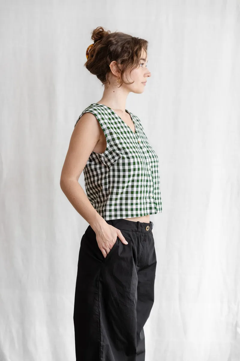Jyoti - Fair Works Jyoti - Fair Works Damen vegan Top Chatania Schecks Grün, Grün, – Produktbild 2 von 2