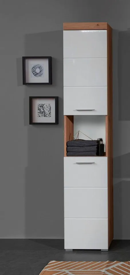 welltime Hochschrank Avena Badschrank mit 2 Türen & 1 Fach - (B/T/H) 37/31/190 cm, Beige, – Produktbild 2 von 4