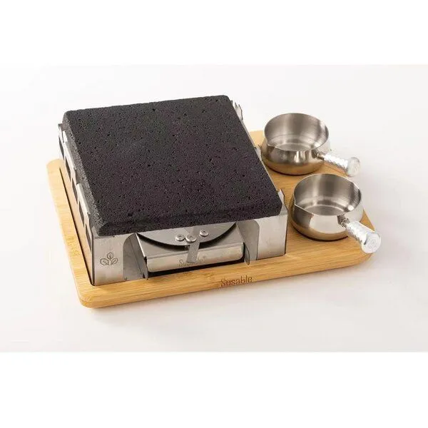 Susable Susable PFAS-Frei Raclette Mini Grill Set mit Lava Stein 2 Soßen-Töpfe – Produktbild 2 von 6