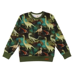 Walkiddy Kinder Sweatshirt GOTS zertifiziert, „Dinosaur Jungle“ Allover, grün, weich & elastisch – Walkiddy – Produktbild 1 von 1