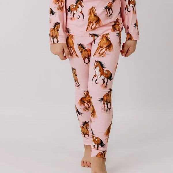Walkiddy Walkiddy Leggings Rosa Pferde-Print Allover Bio-Baumwolle GOTS elastisch – Produktbild 1 von 2