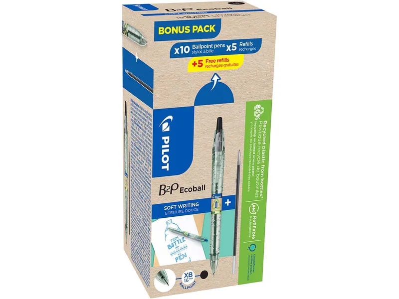 Pilot Pilot 10er-Pack Kugelschreiber "Greenpack B2P" Ecoball XB, inkl. 5 Minen, Schwarz, – Produktbild 1 von 1