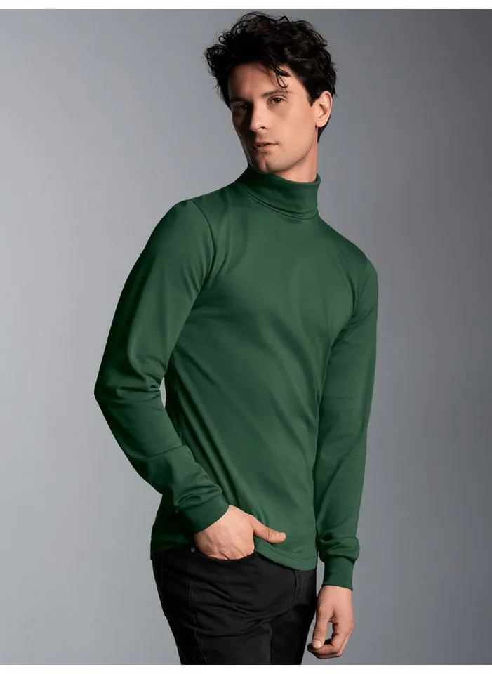 Trigema Rollkragenshirt TRIGEMA Langarm Ski- und Sport-Rollkragenpullover (1-tlg), Grün, – Produktbild 1 von 3