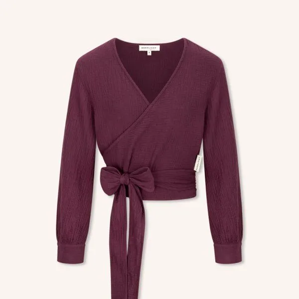 NORDLICHT NORDLICHT Musselin Wickelbluse Freda aus 100% Bio-Baumwolle, Cherry (rot), – Produktbild 2 von 4