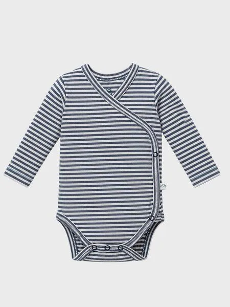 OrganicEra OrganicEra Bio-Langarm Kimono-Babybody für Neugeborene, Gestreift, Grey melange (grau), – Produktbild 2 von 2