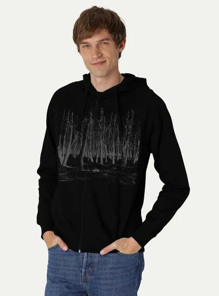 Peaces.bio - handbedruckte Biomode Peaces.bio - handbedruckte Biomode Herren Zip-Hoodie Woodland, Schwarz, – Produktbild 2 von 2