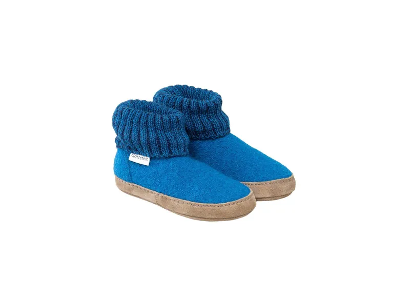 Gottstein Gottstein Kinder Hüttenschuh Alpine Boot LE - Aus reiner Bio-Schafwolle für Jungen & Mädchen mit Ledersohle, Blau, – Produktbild 1 von 6