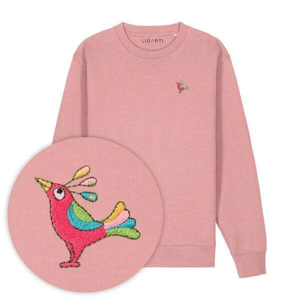 LIGARTI Bestickter Pullover – Patrischa der Paradiesvogel – LIGARTI Tiermanufaktur, Altrosa, – Produktbild 1 von 3