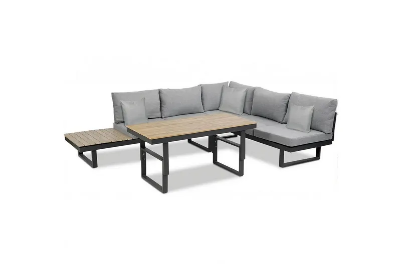 Greemotion Gartenlounge-Set San Jose, Loungemöbel Outdoor, Alu-Teak, Esstisch & Liegefunktion, (inkl. Auflagen), Farbe Schwarz/Grau, Grau, – Produktbild 2 von 5