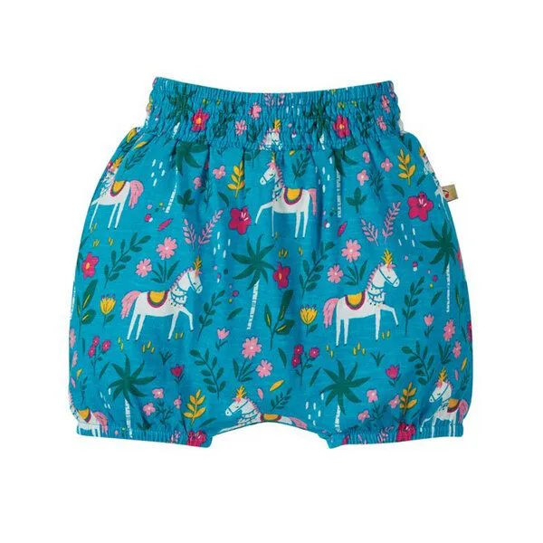 Frugi Frugi Bloomer Pferde in petrol Steph Smocked Shorts Teal Indian Horse – Produktbild 2 von 3