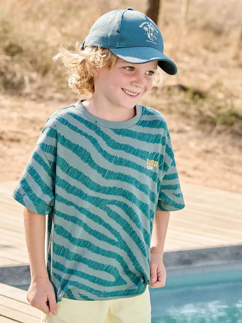 Vertbaudet Jungen T-Shirt mit Zebramuster, Petrol, – Produktbild 1 von 4