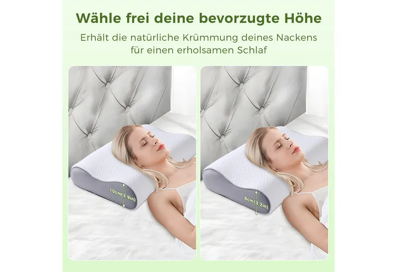 Elegear Nackenstützkissen nackenkissen orthopädisch, kopfkissen nackenschmerzen, schlafkissen, Füllung: Memory Foam, Seitenschläfer, Bauchschläfer, Rückenschläfer, 55 x 35cm Ergonomisches kopfkissen mit kissenbezüge, Grau, – Produktbild 3 von 5