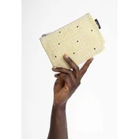 MELA Kleine Kosmetiktasche | von MELA | Fairtrade & GOTS zertifiziert, Greige / grid print, – Produktbild 1 von 1