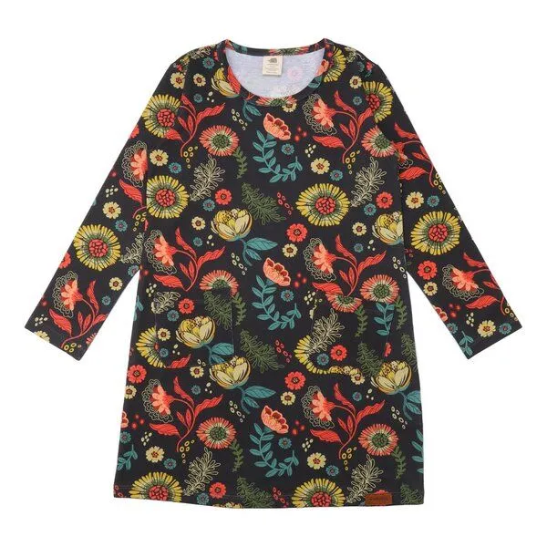 Walkiddy Kinder Tunika GOTS zertifiziert, Bio-Baumwolle, anthrazit, „Cheerful Flowers“, Langarm, weich – Walkiddy – Produktbild 1 von 1