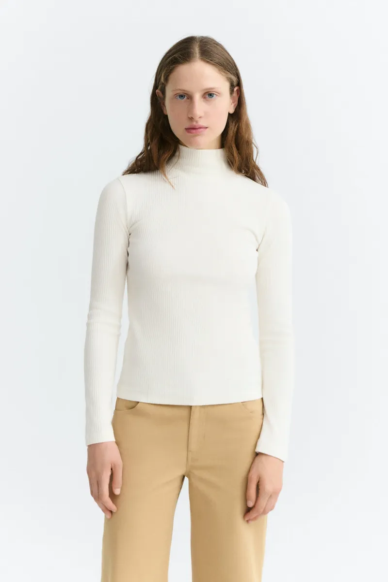 thinking mu Thinking MU Damen vegan Top Aine Gerippter Rollkragenpullover Weiß, Weiß, – Produktbild 2 von 2