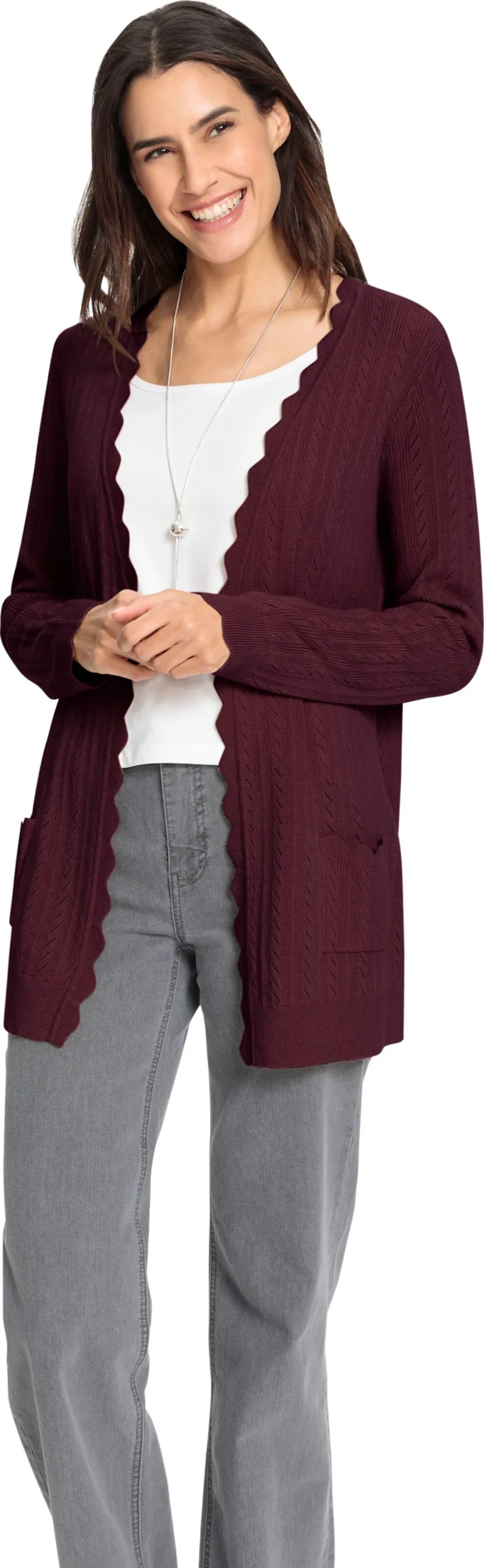 Witt Ajourstrickjacke, Burgund, – Produktbild 2 von 2