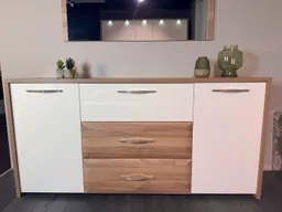 OTTO home Kommode Gala, melaminbeschichtet und beige hochglänzend UV lackiert (Soft-Close Funktion, Maße: B/T/H 170/46/83cm), 2trg., mit 4 Schubladen, klassische Rahmenoptik, FSC-zertifiziert – Produktbild 1 von 1