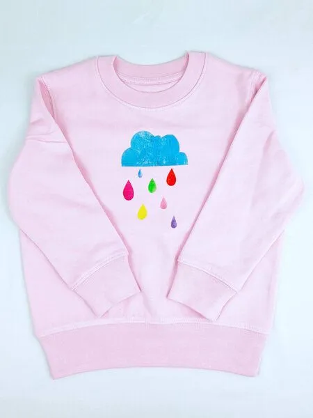 MelaDi Meladi Kinder Sweater aus Biobaumwolle - Regenwolke auf Pink, Natural white, – Produktbild 3 von 7