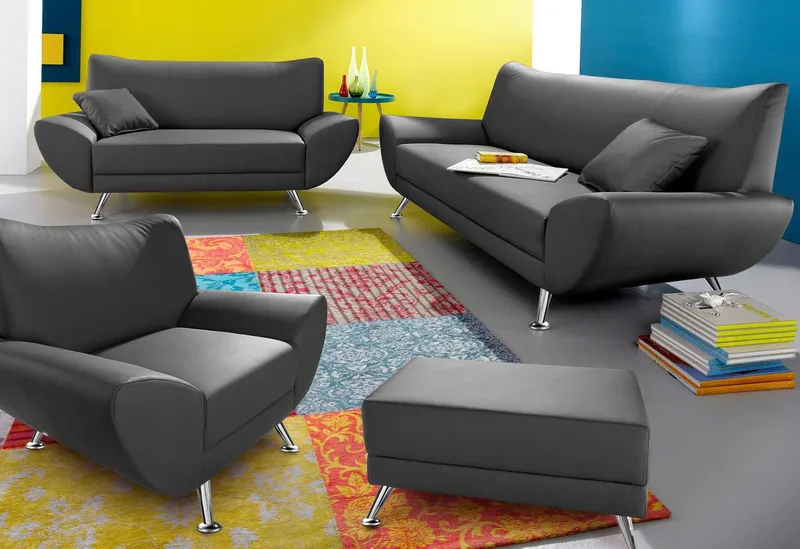 Home affaire Polstergarnitur Saltare elegant & komfortabel, 3-2-1, bequem, Designfuß, (3-tlg), Schwarz, – Produktbild 3 von 5