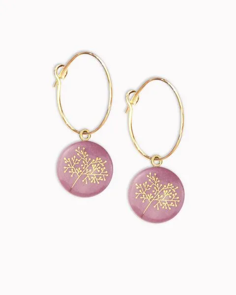 lille mus lille mus Creolen mit Porzellan-Anhänger 'Bäumchen', Mauve, – Produktbild 1 von 2