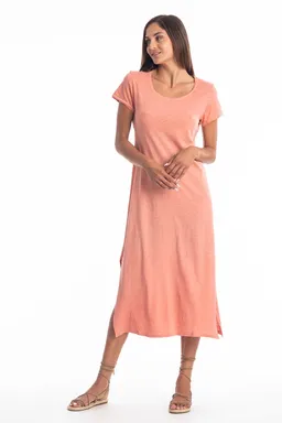 RAVENS VIEW IBIZA RAVENS VIEW IBIZA Damen vegan Rundhals Uma Kleid In Korallenrot – Produktbild 1 von 1
