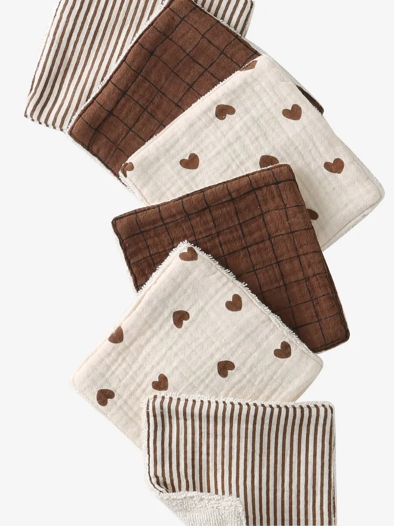 Vertbaudet 6er-Pack Waschlappen mit Aufbewahrungsbeutel swärme, Pack braun herzenswärme, – Produktbild 2 von 3