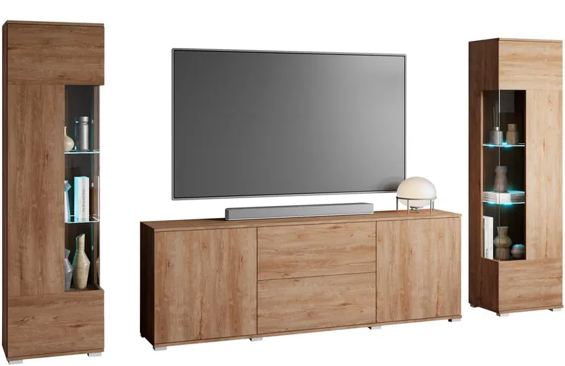 OTTO home Wohnwand KENIA, (Komplett-Set, 3-St), Vitrinen mit Eckverglasung, hängend und stehend montierbar, Braun, – Produktbild 3 von 6