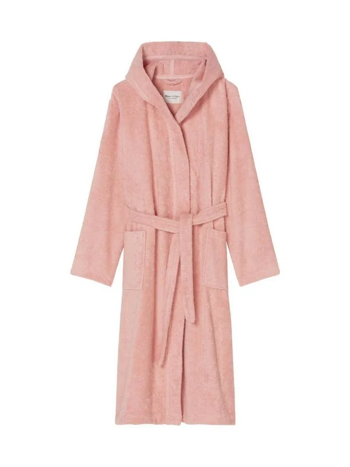 Marc O'Polo Home Damenbademantel Timeless Women, Langform, Baumwolle, Kapuze, Gürtel, Waffelpiqué, Rosa, – Produktbild 1 von 4
