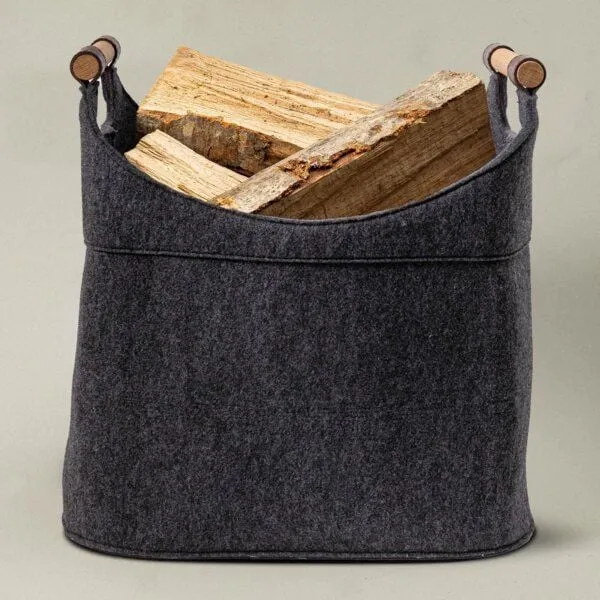 easy and green easy and green Korb für Kaminholz mit Echtholzgriffen (Eiche) 70 Liter aus Wollfilz, Grau, – Produktbild 1 von 4