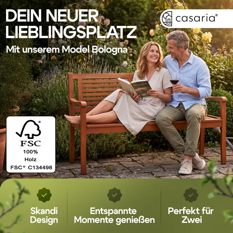 Casaria® Gartenbank Eukalyptusholz 120x56x88cm FSC®-zertifiziert, Braun, – Produktbild 2 von 2