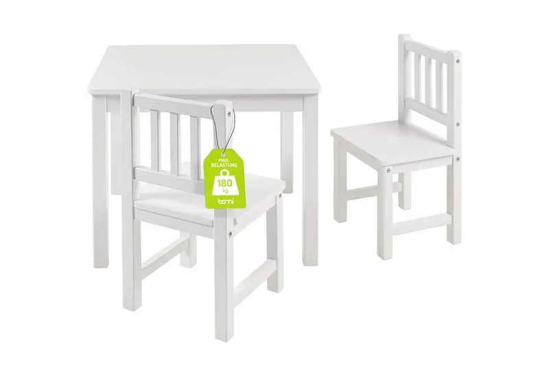 bomi bomi Kindersitzgruppe Holzsitzgruppe Amy, (Set, 3-tlg., oder 5 tlg. erhältlich), Kindertischgruppe, Tisch & Stühle Kinderzimmer, als Spiel- & Maltisch, Weiß, – Produktbild 1 von 5